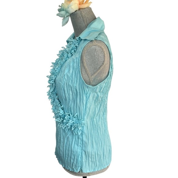 Kaelyn Max Blue Sleeveless accordion ruffle front Blouse Size XL - Picture 4 of 13